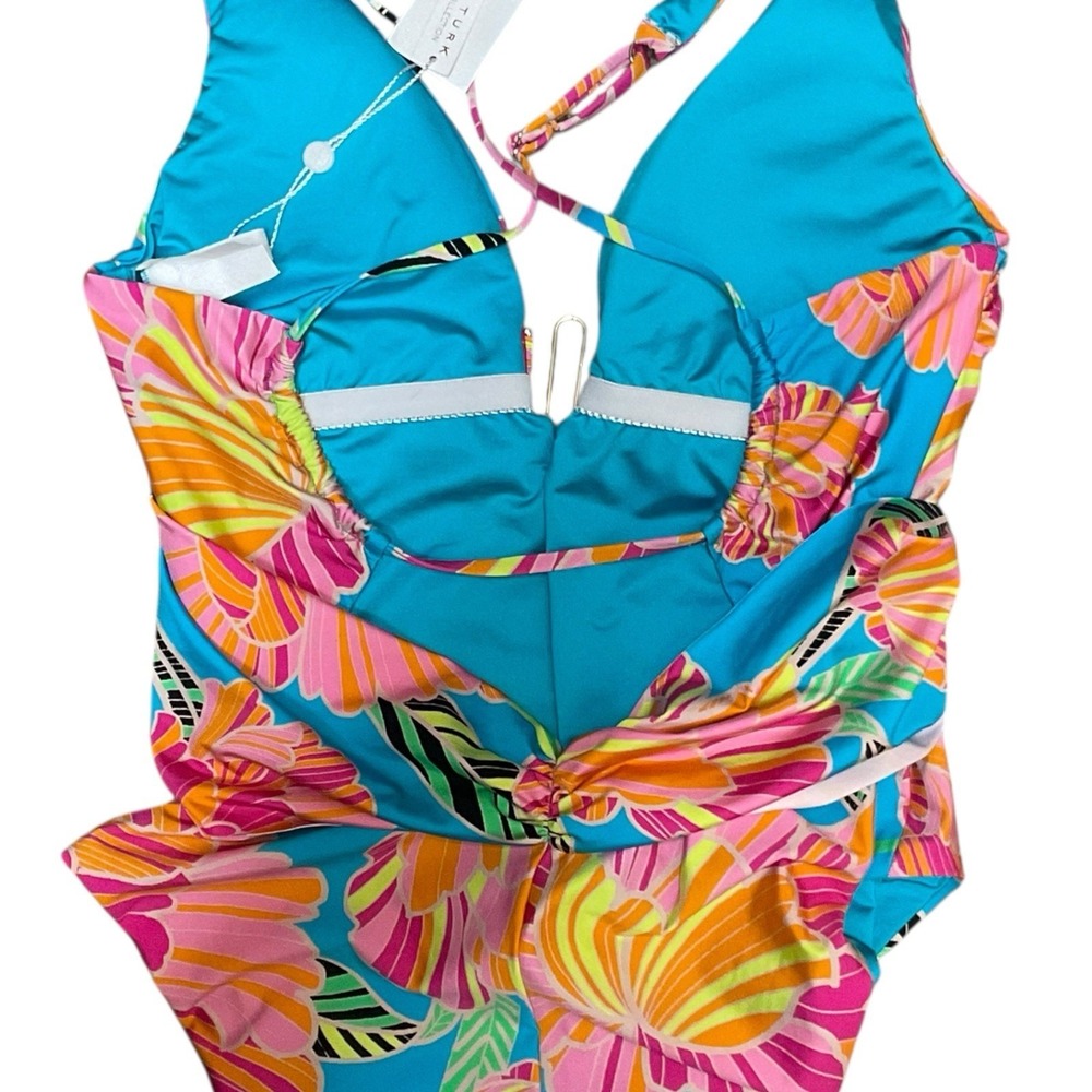 Trina Turk Poppy Belted Plunge One Piece Swimsuit Women's 12 NWT Tropical Beachy - Picture 14 of 15